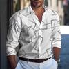 2026 New Style Simple Geometric Print Long-Sleeve Shirt for Men, Slim Fit, Stylish Casual Lapel Cardigan, Men's Top