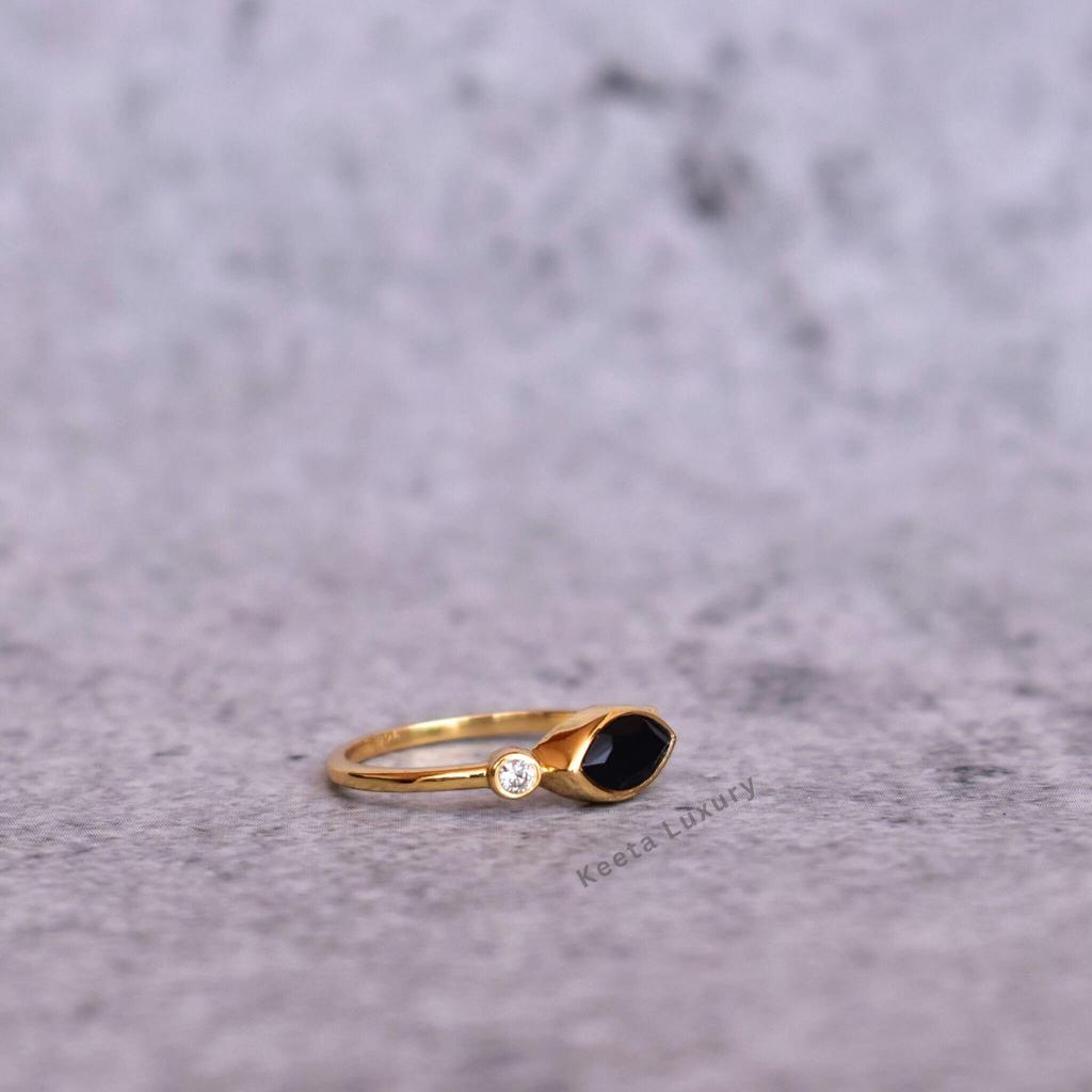 Genuine Onyx Ring Evil Eye Inspired Dainty Ring 14K Gold Vermeil Ring Onyx Handmade Ring for Her Onyx Ring for Daily Wear Unique Ring