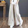 2025 Women's Plus Size Cotton Linen Wide-Leg Trousers - High Waist, Loose Fit, Straight Leg, Casual Summer Pants