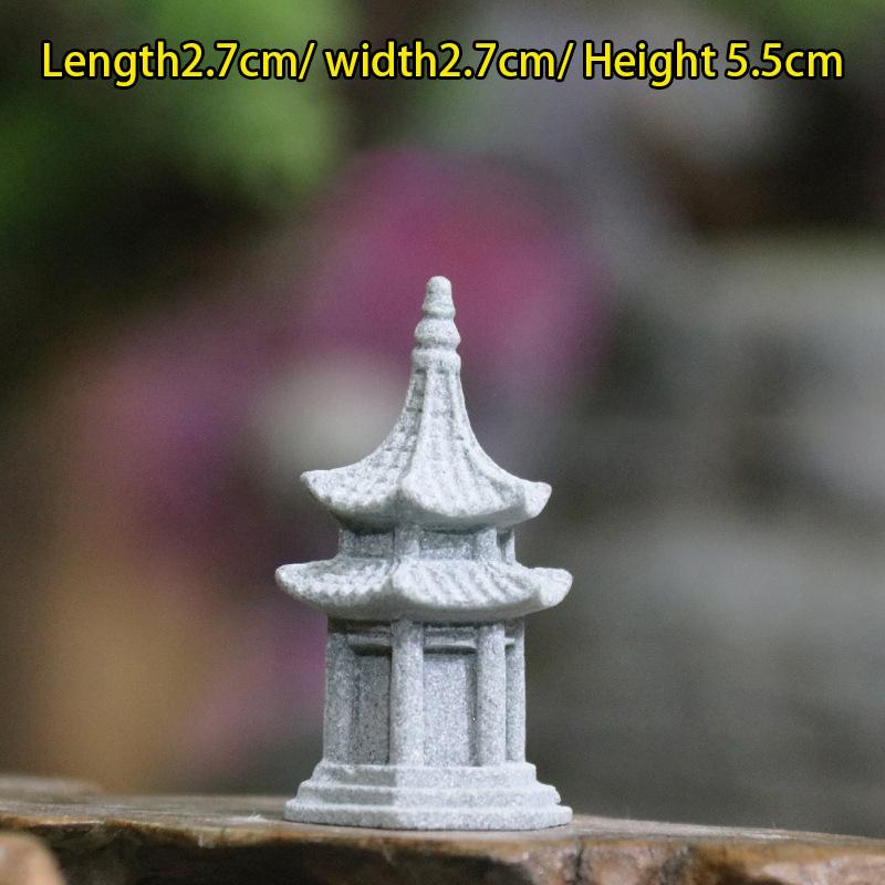 Vintage Zen Miniatyr Sand Stone Tower Pavilion Ornaments Lyktfigurer Japansk hage Bonsai Rockery Lanscaping Home Decor