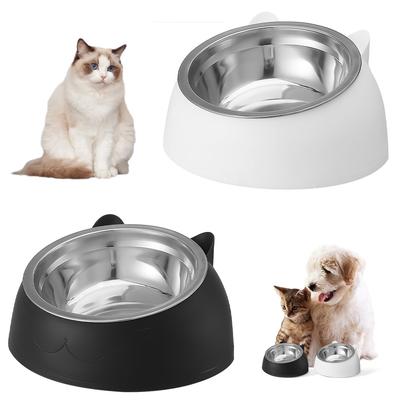 2 Stück Schräge Futternäpfe für Haustiere, Katzen, Welpen, Edelstahl, Futter- und Wasserspender, mit rutschfester Basis, Nackenschutz, Napf