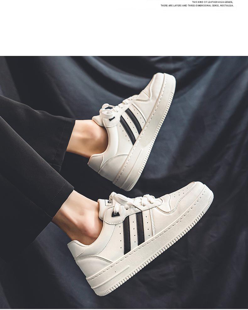 Men's Autumn Leather Breathable Casual Sneakers - Trendy All-Match White Shoes for Teenagers and Students