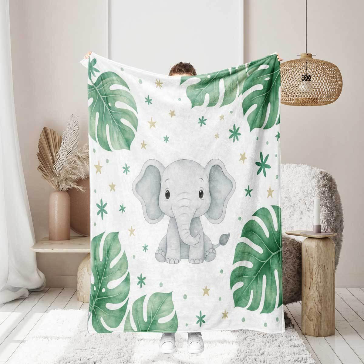 

Cute Elephant Leaf Flannel printed blanket suitable for all seasons suitable for living room office sofa and travel 180x250CM 75x100cm