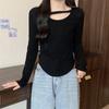 Autumn New Korean Style Solid Color Student Top Slim Sexy Short Base Shirt Long Sleeve T-shirt for Women