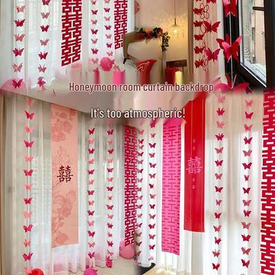 Schmetterling Hochzeitszimmer Deko Set: Vorhanganhänger & Zugblumen-Dekorationen für Schlafzimmer & Wohnzimmer