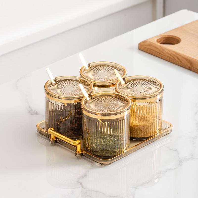 European-style Light Luxury Seasoning Jar Household Kitchen with Lid and Spoon Sub-style Seasoning Jar Plastic Seasoning Box Set