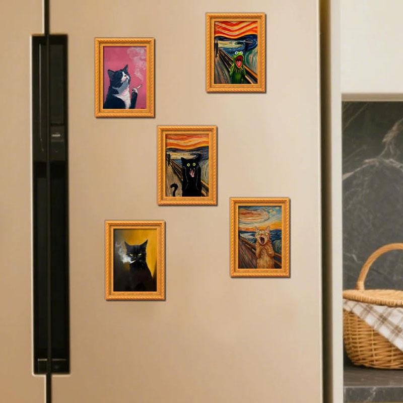 Cute Cat Refrigerator Magnets, Funny Wooden Rebellious Cat Smoking Fridge Magnet