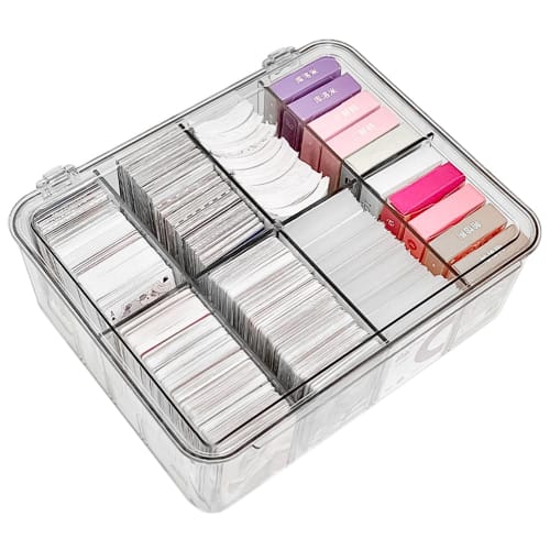 

Large Capacity Clear Trading Card Storage Case with Flip-Up Dividers, Rounded Corners, and Dust Protection for Deck Storage and Small Organizing