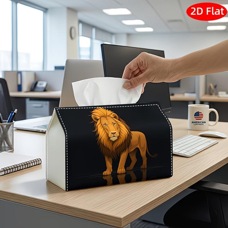 2D Flat, 1pc Tissue Box, Printed On Both Sides, Realistic Animal Tissue Box Lion Print, Durable Fabric for Kitchen, Living Room, Bedroom, Car for Home