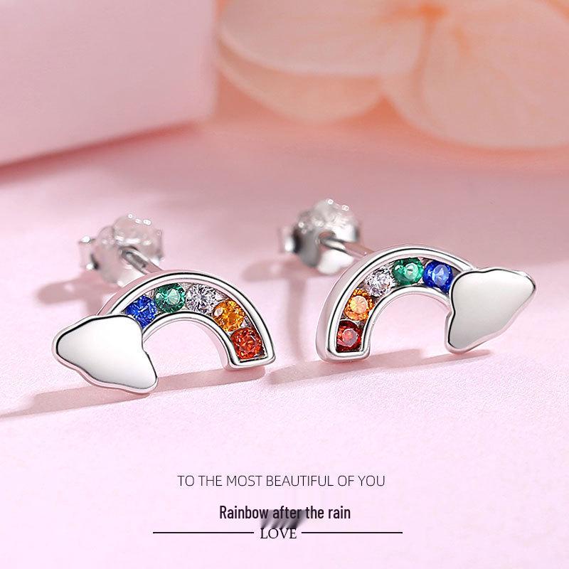 

Серьги-пусеты из стерлингового серебра Радужное облако , женские, в корейском стиле, с инкрустированными бриллиантами - милые и свежие дофаминовые украшения. Sterling Silver S925