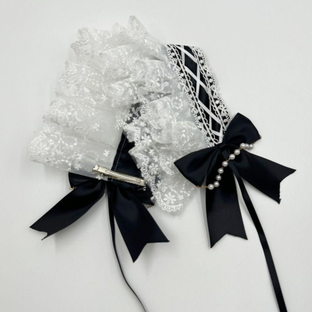 Pearl Lolita Lace Headband Ribbon Bow Maid Cosplay Headdress Cute Ruffled Hairband Cosplay