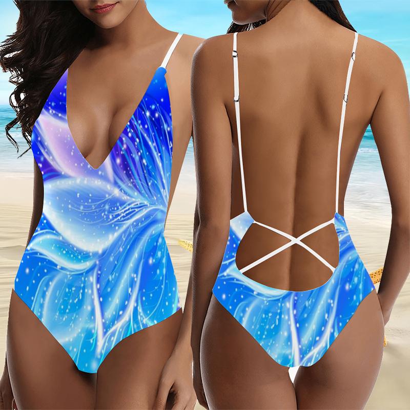 

Hot Selling and Popular Women s Fashionable Sparkling Printed Camisole with Backless Swimsuit XS синій