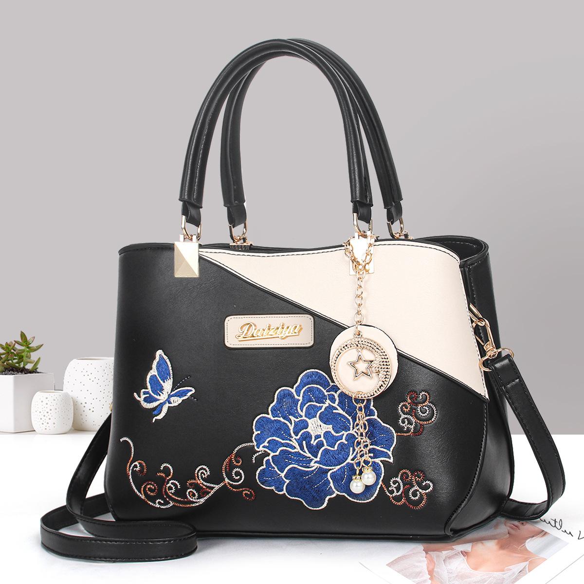 

Large capacity handbag, national style embroidery mother gift, peony flower atmosphere, shoulder messenger bag, dignified 26*13*19