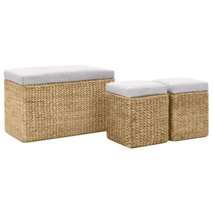 VidaXL Banc avec 2 Poufs Jacinthe d'Eau Gris Ottomane de Rangement Banquette 246105