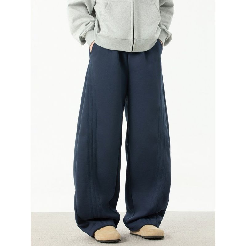 Wassup Casual Pants for Men, New Spring and Autumn Style, Trendy Brand, Heavy-Duty Three-Stripe, Loose Fit, Versatile Beige Straight-Leg Sweatpants