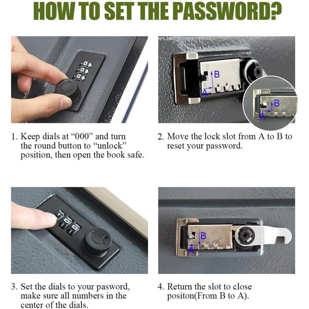 Retro Roos Code Ontwerp IJzeren Verdeelde Boekdoos Kluis met Combinatieslot, Verborgen Opbergdoos voor Kostbaarheden, Geheime Kluis in Woordenboekstijl