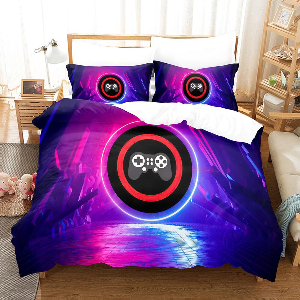 Cartoon Animation Digital Printing Keyboard Gamepad Bedding Three-Piece Microfiber Polyester Cotton Duvet
