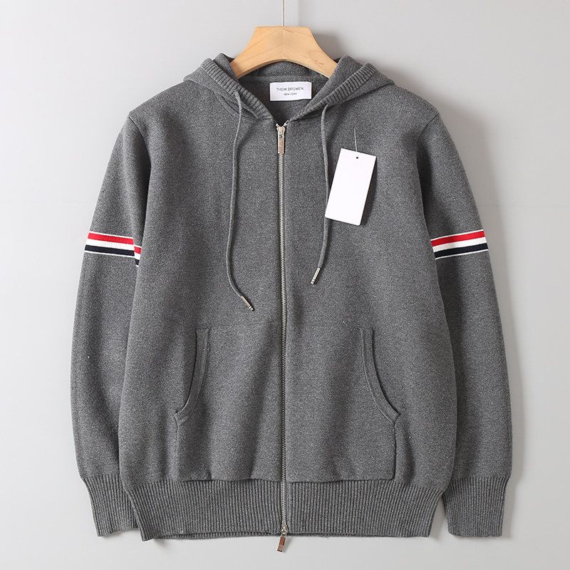 Trendy Preppy Style Colorful Narrow Goods Sleeve Men and Women Couple Knitting Cardigan Sweater Hooded Jacket Thick Coat