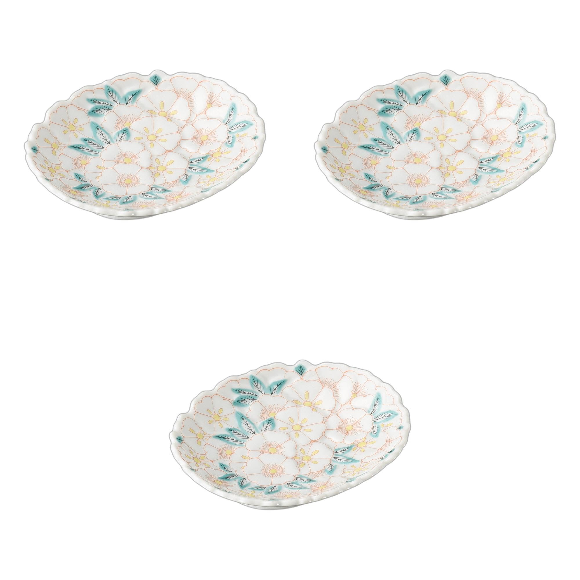 

Set of 3 Flower-Etched Japanese Plates [16.5 x 13.8cm] | Irregular Shape Ceramic Plates by Setomonohonpo