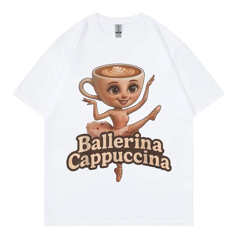 Funny Italian Brainrot Meme Ballerina Cappuccina Tshirt Men Women Vintage Fashion Y2k Tshirts Summer Casual Oversized T Shirt