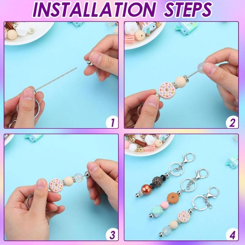 60Pcs Beadable Keychain Resealable Storage Bag and Appreciation Cards Set for Pendants Keychain Jewelry Making