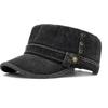 Denim Fabric Flat Top Cap Adjustable Size Cadet Cap Classic Peaked Cap  All Seasons