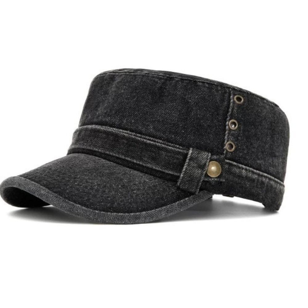 Denim Fabric Flat Top Cap Adjustable Size Cadet Cap Classic Peaked Cap All Seasons