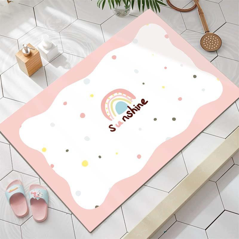 Diatom Mud Floor Mat Household Water Washable Bathroom Anti Slip Mat Cartoon Rainbow Bathroom Absorbent Mat