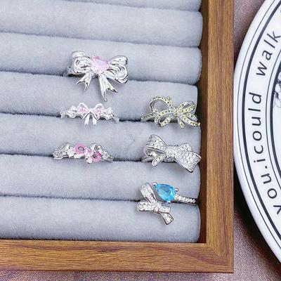 [Knot Dream] Full Diamond Bow Colored Treasure Zircon Stacked Ring Sweet Niche Light Luxury High-End Ring