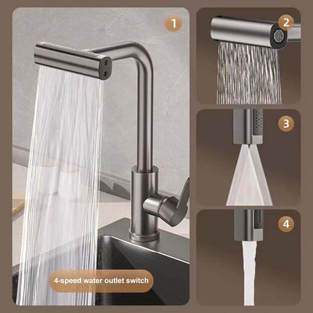 Kitchen Sink Mixer Tap W/ 4 Water Flow Modes Retractable Pull-Out Kitchen Faucet Single Handle Pull Out Faucet for Kitchen Sink