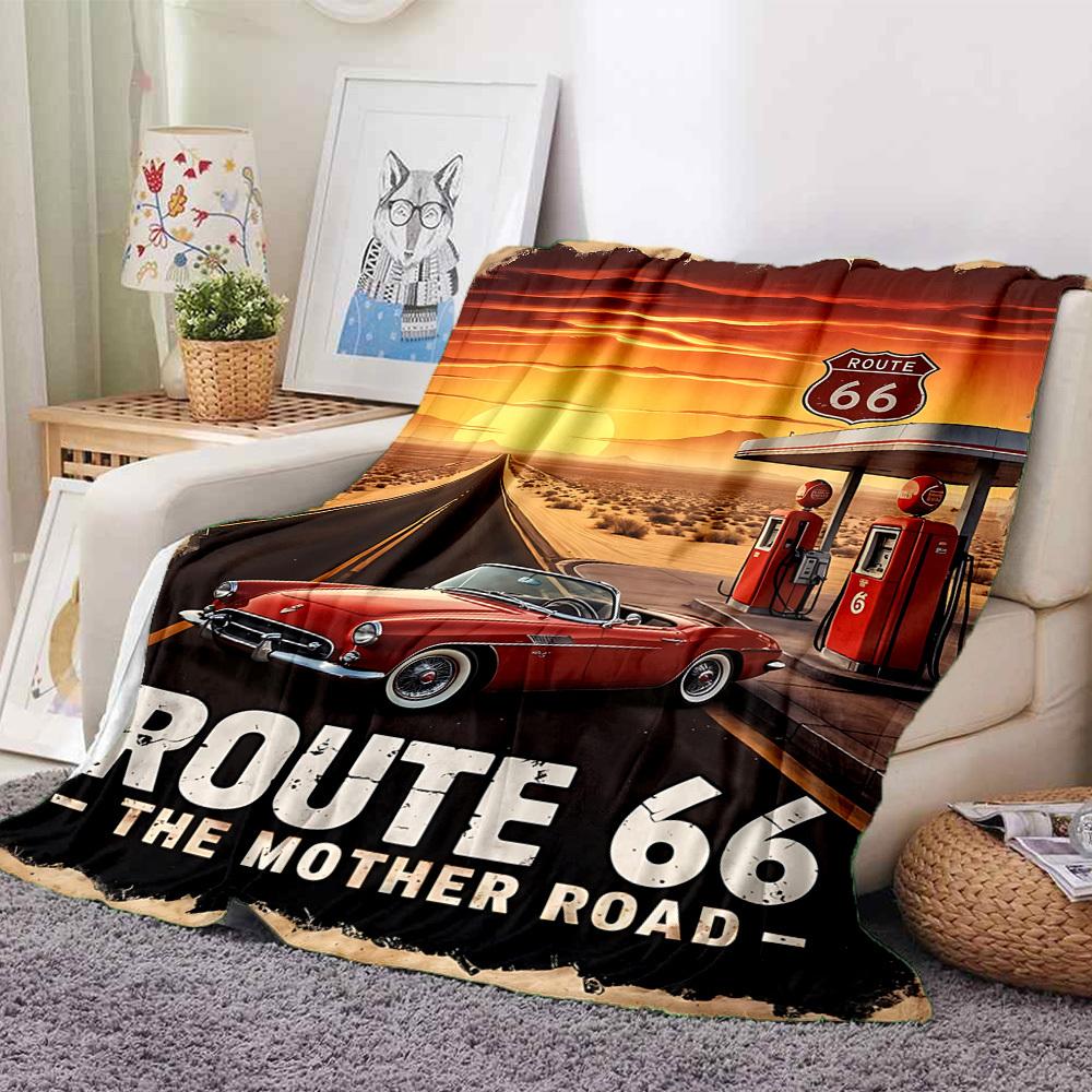 1PC Route 66 Blanket, Throw For Sofa, Bed, Travel, Camping, Livingroom,