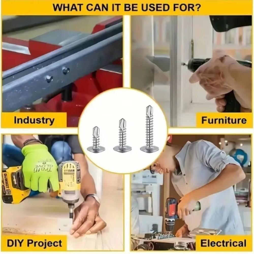 50PCS Stainless Steel Self Tapping Screws Round Washer Cross Phillips Self Drilling Screws Flat Head High-Strength Fasteners