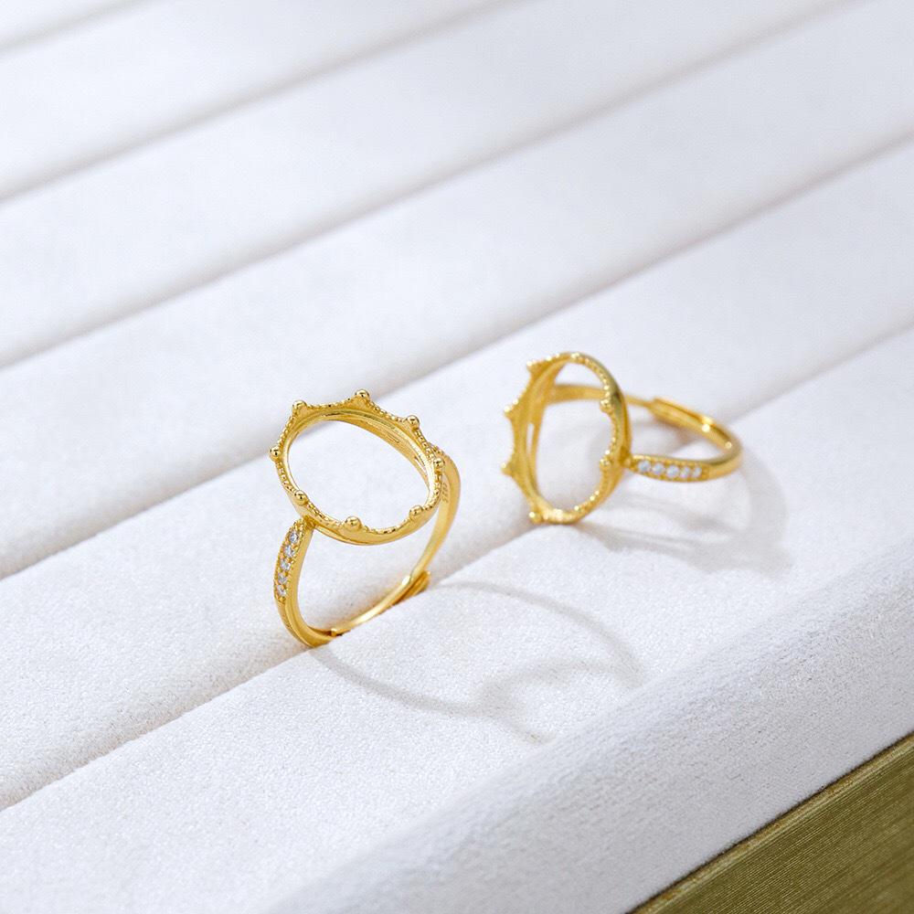 Gold-Plated S925 Sterling Silver Geometric Hollow Ring for Women - Handmade Fashion Trend Style, Unset 10x14.