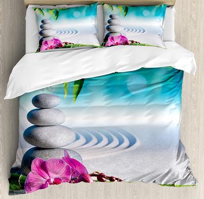 Orchidee Tautropfen Zen Stein Pfeil Bambus 3-teiliges Bettwäscheset für Schlafzimmer Doppelbett Heimtextil Bettbezug Steppdeckenbezug Kissenbezug