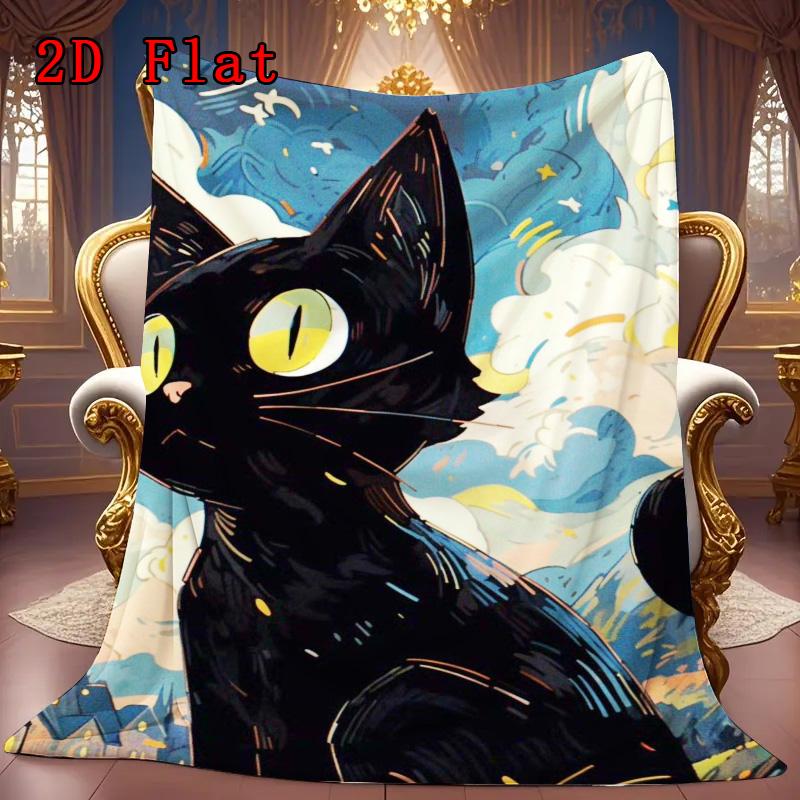 Cat art 2D Flat Pattern Flannel Blanket High quality All Seasons Warmth and Comfort Perfect for Christmas Gifts.
