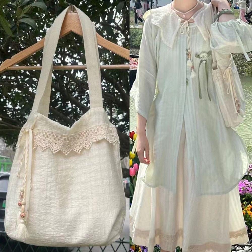 

Large Capacity Vintage Shoulder Bag Commute Gentle Tote Bag Fashion Leisure Cloth Bag Girls бежевый