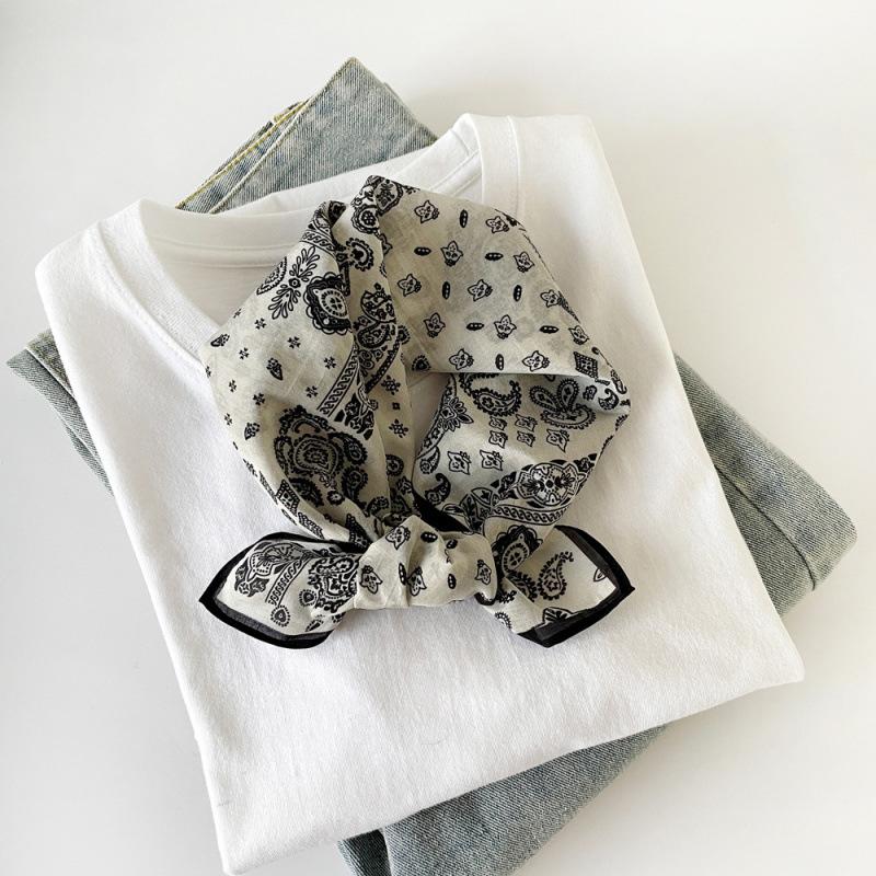 Commuter Style Silk Cotton Small Square Scarf  Small Silk Scarf for Women's Spring and Summer Scarf