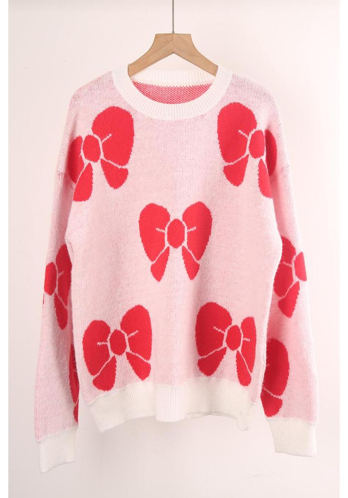 2026 Spring Women's Plus Size Bowknot Loose Sweater Pullover Knitwear