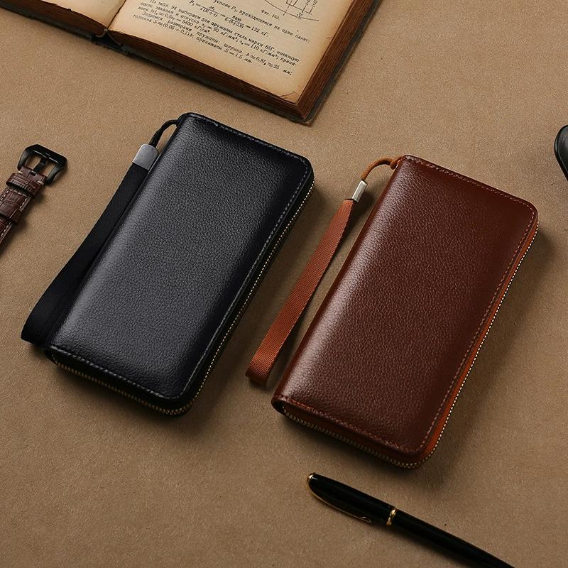 Men's PU Leather Long Wallet With Zipper Coin Purse Pocket Money Clip Clutch Vintage Large Capacity Male Short Money Purse Card Holder