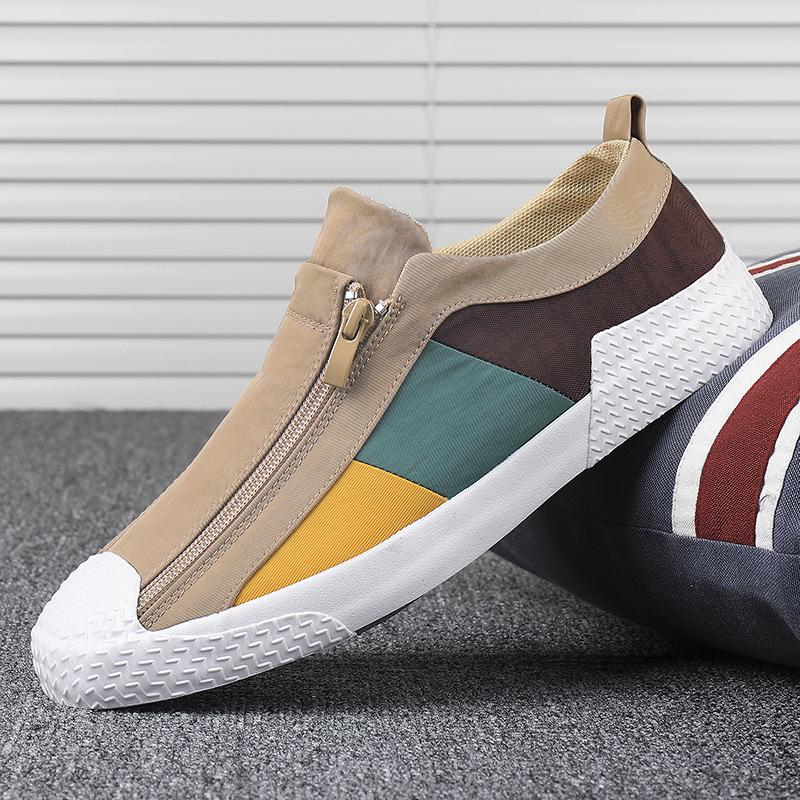 Neueste Holfredterse 4 Farbe Männer Casual Flache Segeltuchschuhe Atmungsaktive Slip-On Bequeme Zip Leichte Schuhe Frühling Herbst 20226