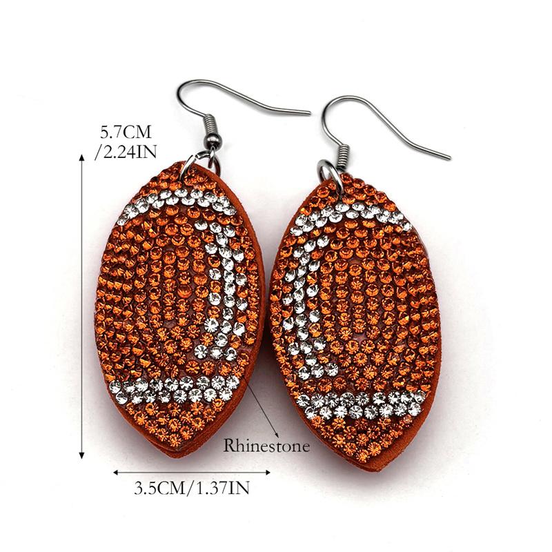 Rugby American Football Balls Dangle Earrings for Women Men Crystal Black Color Sports Style Earrings Jewelry joyeriaZZZ1063