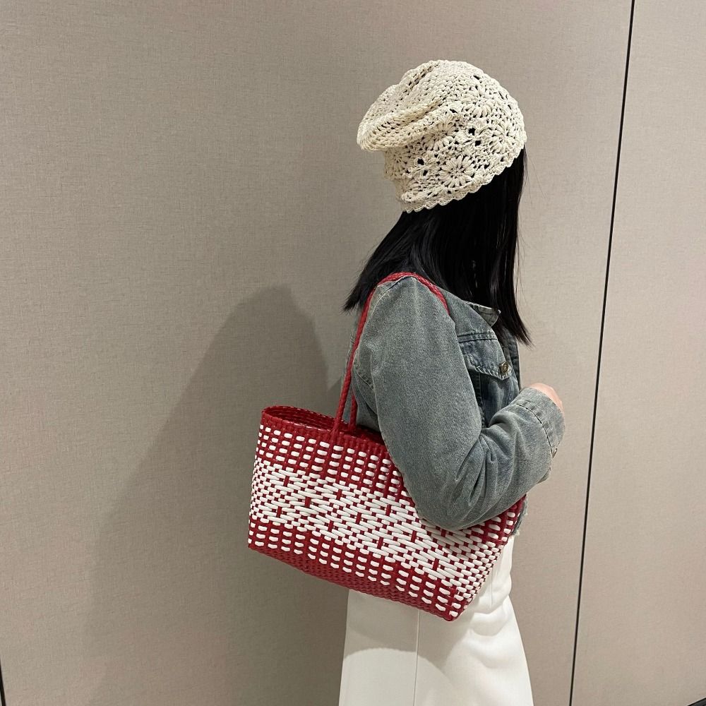 Hollow Out Weave Bag Bohemian Style Plastic Handbag Casual PVC Vegetable Basket Bag Holiday