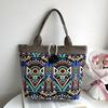 Canvas Bag Ethnic for Women Style Pattern Shoulder Bag Retro Casual Tote Handbag Splicing