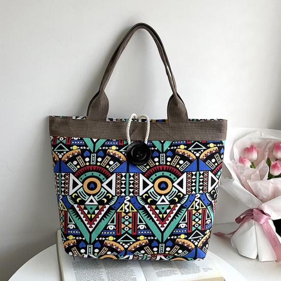 Canvas Bag Ethnic for Women Style Pattern Shoulder Bag Retro Casual Tote Handbag Splicing