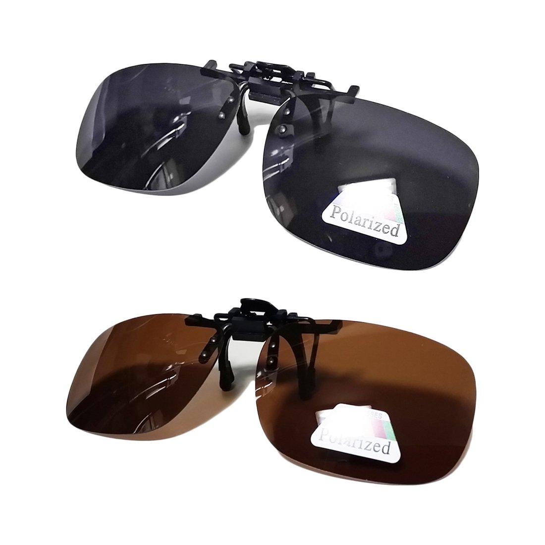 

AVIL Clip-on Sunglasses (2-Color Set) with Plastic Case, Original Logo Cloth, and Polarized Lens Check Sheet (Black & Brown, L)
