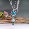 Boho Elegant Female Blue Stone Round Pendant Necklace Vintage Silver Color Wedding Jewelry For Women