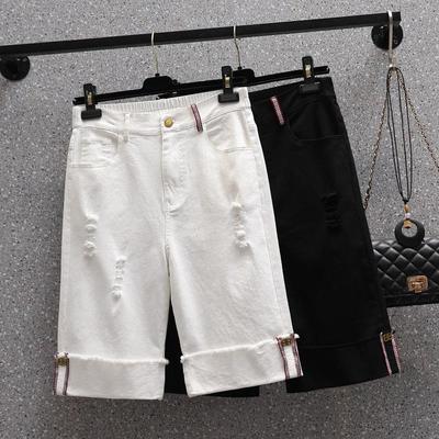 DIMANAF Τζιν Σορτς Παντελόνι Μεγάλο Μέγεθος Γυναικείο Oversize Φαρδύ Καθημερινό Ζώνη Βαμβακερό Ελαστικό Καθημερινό Λευκό Παντελόνι Μόδα Τρύπα