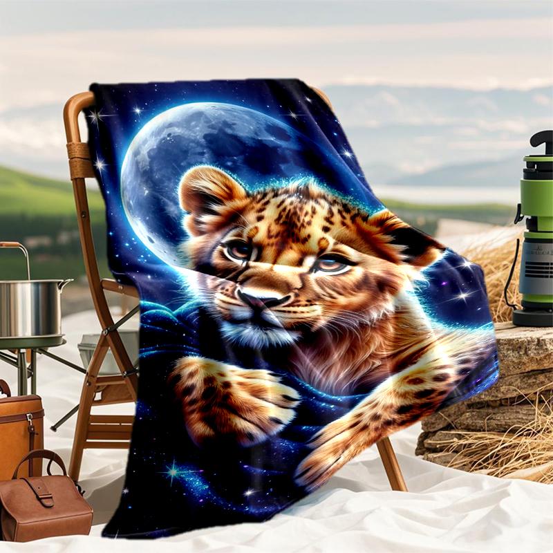 1PC cartoon tiger printed blanket, all season lightweight home office outdoor nap multifunctional blanket A6