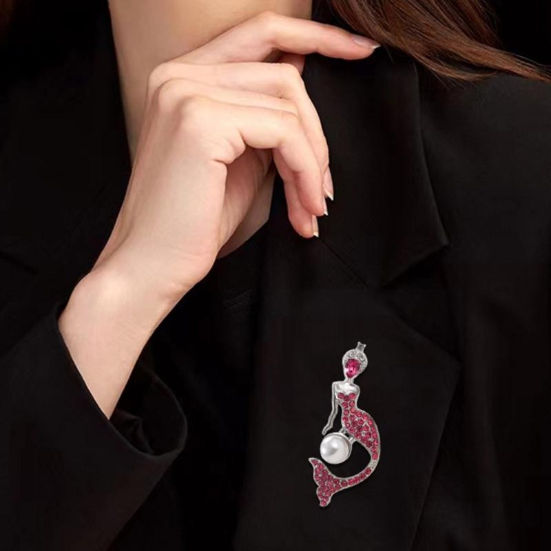 Fashionable Rhinestones Mermaids Lapel Pin with Dripping Oil Designs Contrast Accessory for Party Supplies Costumes