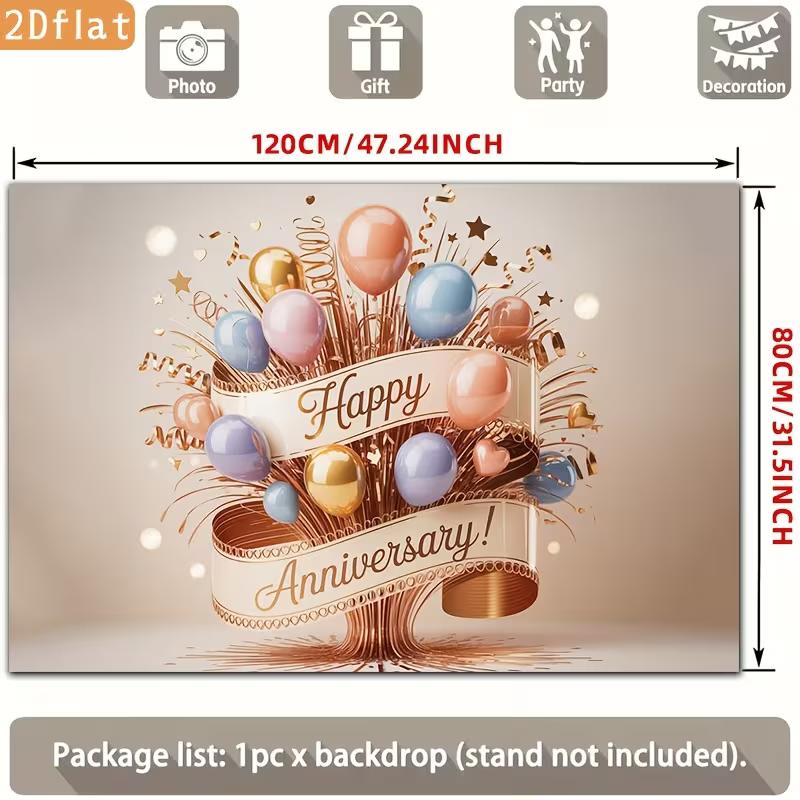 2D Wedding Anniversary Party Background Banner with Colorful Balloons
